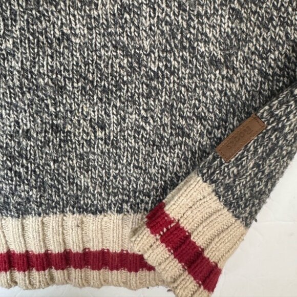 Roots Canada Cotton Cabin V Neck Knit Sweater Cozy Chucky Neutral Gray Red Tan S - Picture 5 of 15